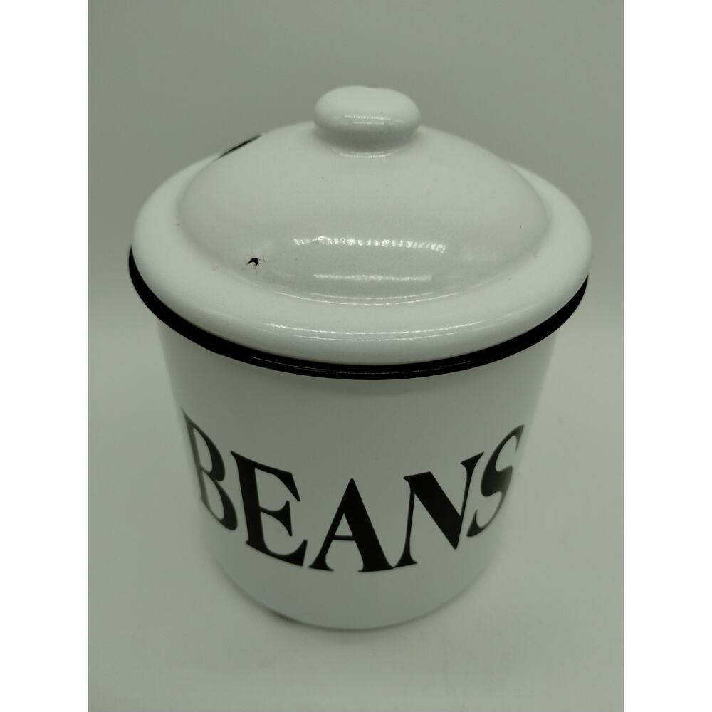 Vintage Looking White Enamel Bean Pot with Lid Farmhouse - Picture 9 of 9